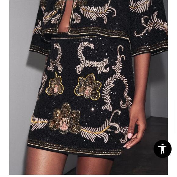 Zara Embroidered Embellished Mini Skirt M - Picture 7 of 9